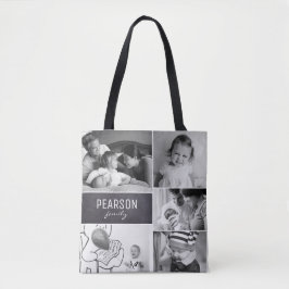 Zwart-wit Family Collage speciale boodschap Tote Bag
