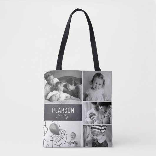 Zwart-wit Family Collage speciale boodschap Tote Bag (Voorkant)
