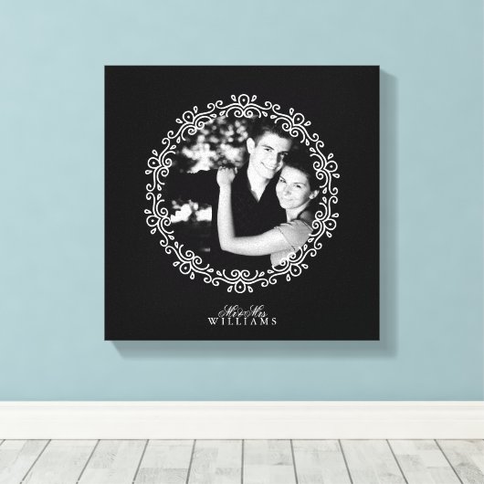 Zwart-wit Fancy decoratief Lijst Foto Canvas Afdruk (Insitu (Houten vloer))