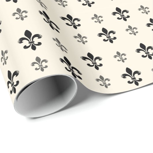 Zwart-wit Fancy Fleur De Lis Cadeaupapier (Rol Hoek)