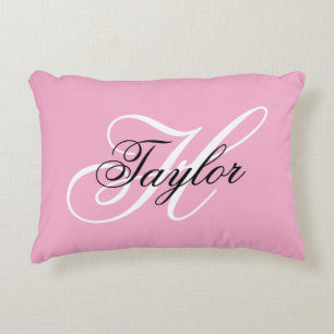 Zwart-wit Fancy Monogram Roze Accent Kussen