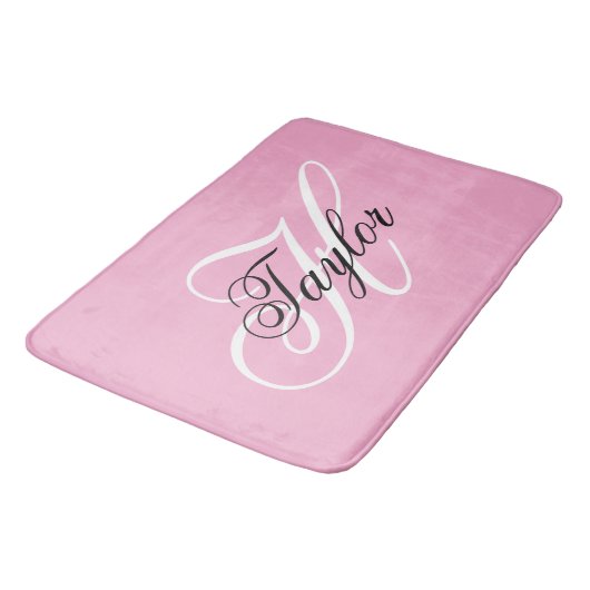 Zwart-wit Fancy Monogram Roze Badmat (Gekanteld)