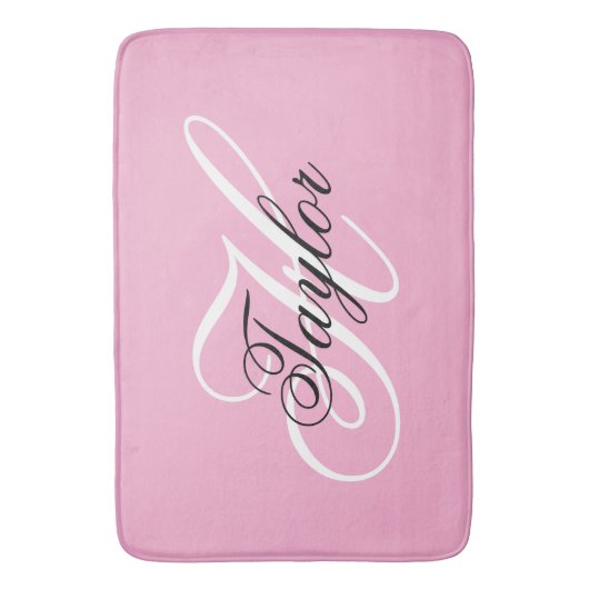 Zwart-wit Fancy Monogram Roze Badmat (Voorkant Verticaal)