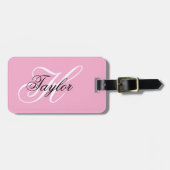 Zwart-wit Fancy Monogram Roze Bagagelabel (Voorkant horizontaal)
