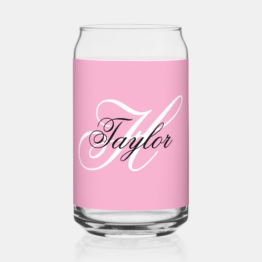 Zwart-wit Fancy Monogram Roze Blikvorm Glas (Voorkant)
