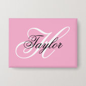 Zwart-wit Fancy Monogram Roze Button (Voorkant)