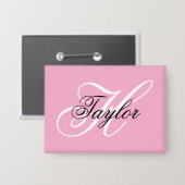 Zwart-wit Fancy Monogram Roze Button (Voorkant / Achterkant)