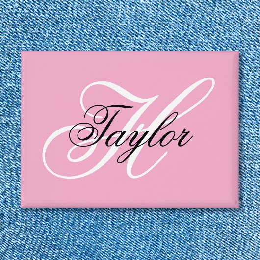 Zwart-wit Fancy Monogram Roze Button