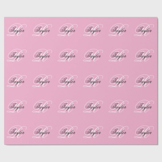 Zwart-wit Fancy Monogram Roze Cadeaupapier (Vlak)