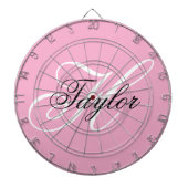 Zwart-wit Fancy Monogram Roze Dartbord (Voorkant)