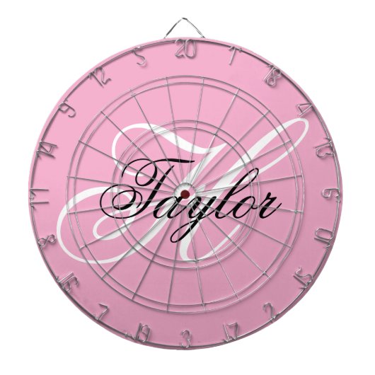 Zwart-wit Fancy Monogram Roze Dartbord (Voorkant)