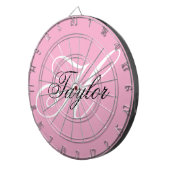 Zwart-wit Fancy Monogram Roze Dartbord (Voorkant Rechts)