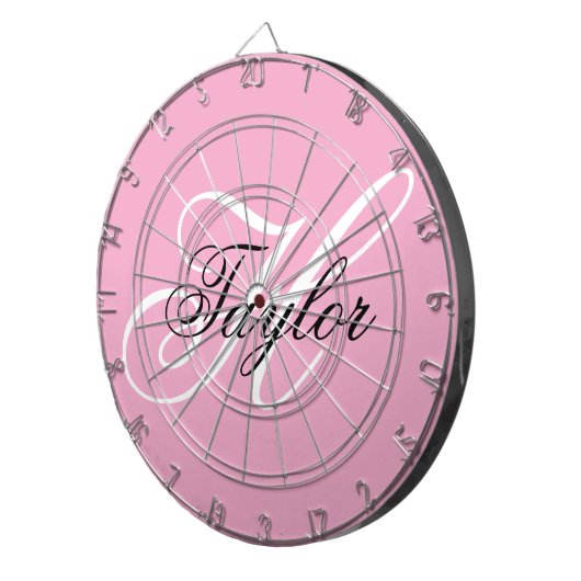 Zwart-wit Fancy Monogram Roze Dartbord (Voorkant Rechts)