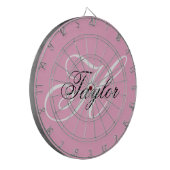 Zwart-wit Fancy Monogram Roze Dartbord (Voorkant Links)
