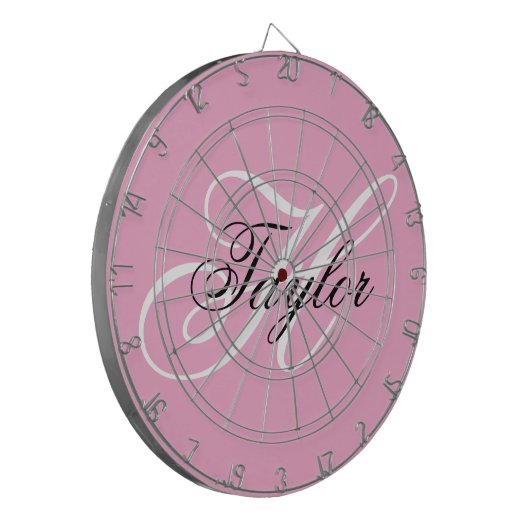 Zwart-wit Fancy Monogram Roze Dartbord (Voorkant Links)