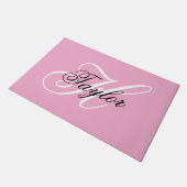 Zwart-wit Fancy Monogram Roze Deurmat (Schuin)