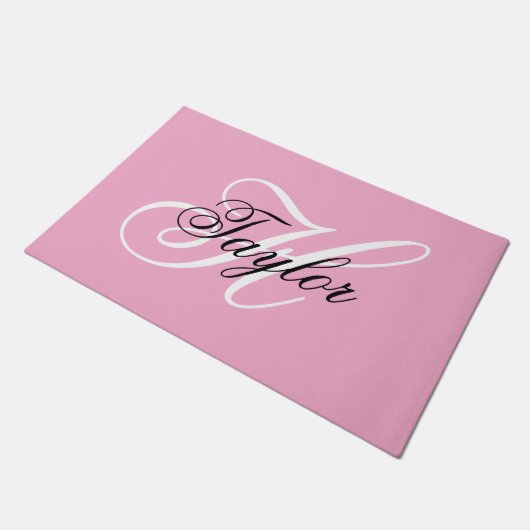 Zwart-wit Fancy Monogram Roze Deurmat (Schuin)