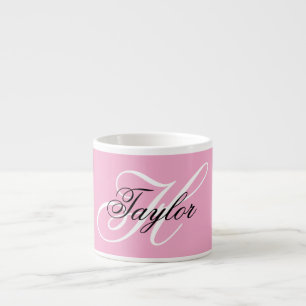 Zwart-wit Fancy Monogram Roze Espresso Kop