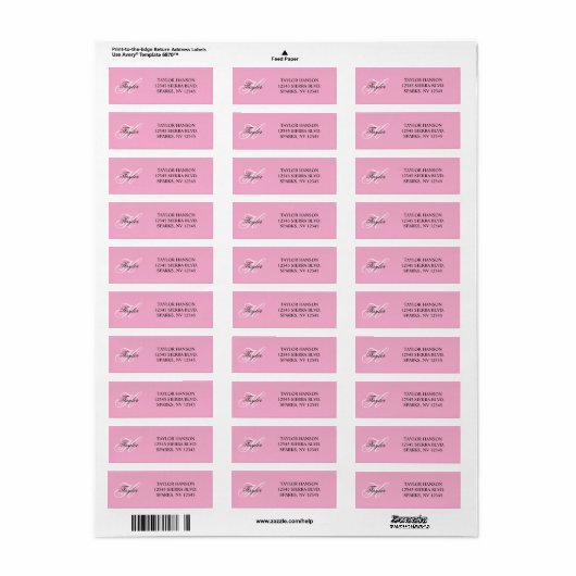Zwart-wit Fancy Monogram Roze Etiket (Full Sheet)