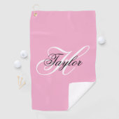 Zwart-wit Fancy Monogram Roze Golfhanddoek (Insitu)