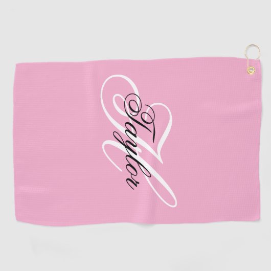 Zwart-wit Fancy Monogram Roze Golfhanddoek (Horizontaal)