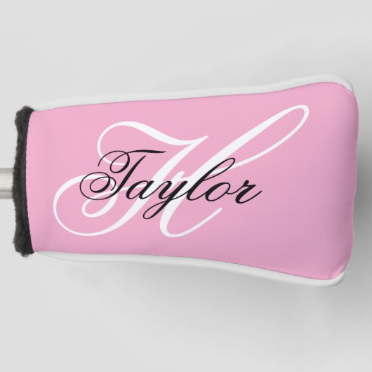 Zwart-wit Fancy Monogram Roze Golfheadcover (Voorkant)
