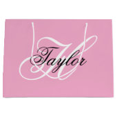 Zwart-wit Fancy Monogram Roze Groot Cadeauzakje (Voorkant)