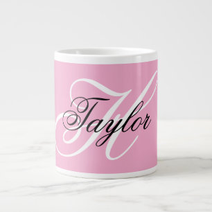 Zwart-wit Fancy Monogram Roze Grote Koffiekop