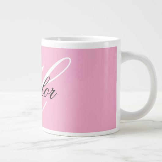 Zwart-wit Fancy Monogram Roze Grote Koffiekop (Rechts)