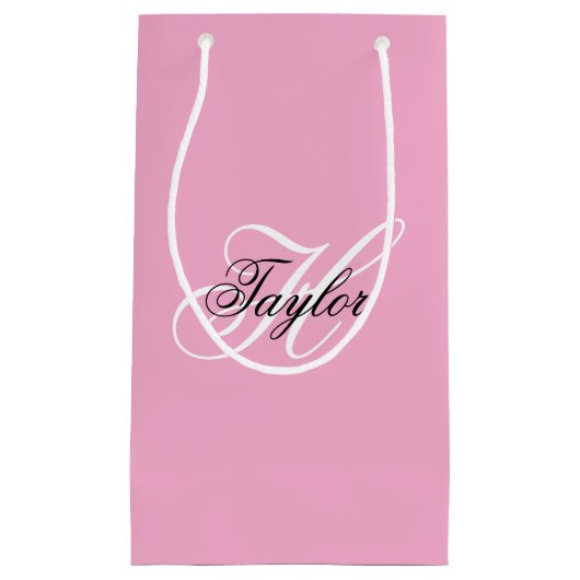 Zwart-wit Fancy Monogram Roze Klein Cadeauzakje (Voorkant)