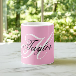 Zwart-Wit Fancy Monogram Roze Koffiemok