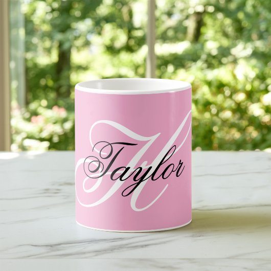 Zwart-Wit Fancy Monogram Roze Koffiemok