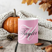 Zwart-Wit Fancy Monogram Roze Koffiemok