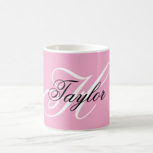 Zwart-wit Fancy Monogram Roze Koffiemok