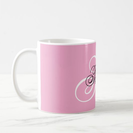 Zwart-wit Fancy Monogram Roze Koffiemok (Links)