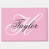 Zwart-wit Fancy Monogram Roze Magneet (Voorkant)