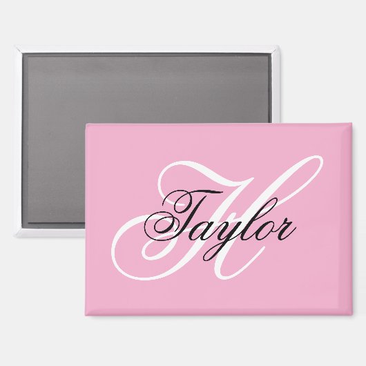 Zwart-wit Fancy Monogram Roze Magneet (Voorkant / Achterkant)