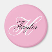 Zwart-wit Fancy Monogram Roze Magneet (Voorkant)