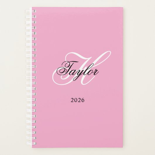 Zwart-wit Fancy Monogram Roze Planner (Voorkant)