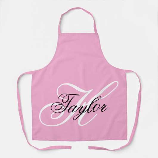 Zwart-wit Fancy Monogram Roze Schort (Voorkant)