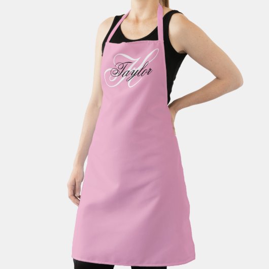 Zwart-Wit Fancy Monogram Roze Schort (Insitu)