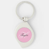 Zwart-wit Fancy Monogram Roze Sleutelhanger (Voorkant)
