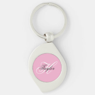 Zwart-wit Fancy Monogram Roze Sleutelhanger