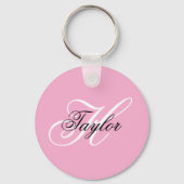 Zwart-wit Fancy Monogram Roze Sleutelhanger (Voorkant)