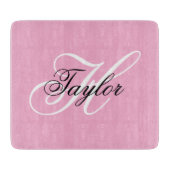 Zwart-wit Fancy Monogram Roze Snijplank (Voorkant)