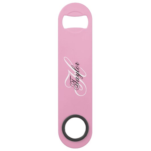 Zwart-wit Fancy Monogram Roze Speed Flessenopener (Voorkant)