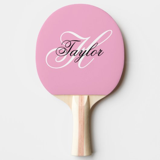 Zwart-wit Fancy Monogram Roze Tafeltennisbatje (Voorkant)