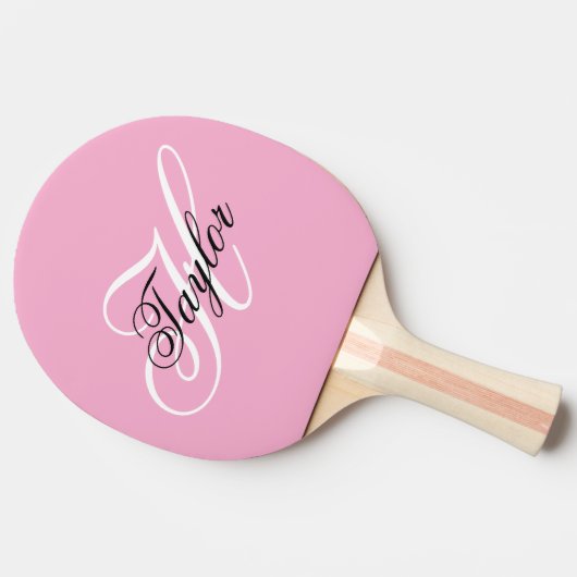Zwart-wit Fancy Monogram Roze Tafeltennisbatje (Zijkant)