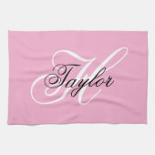 Zwart-wit Fancy Monogram Roze Theedoek (Horizontaal)