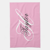 Zwart-wit Fancy Monogram Roze Theedoek (Verticaal)